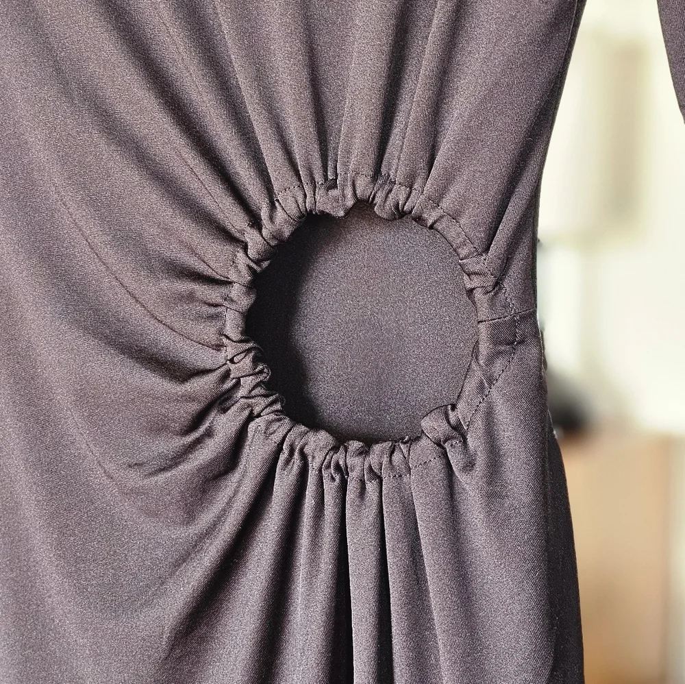 Danielle Bernstein X WeWoreWhat Black Ruched O-ring Cutout Mini Dress - Picture 2 of 7